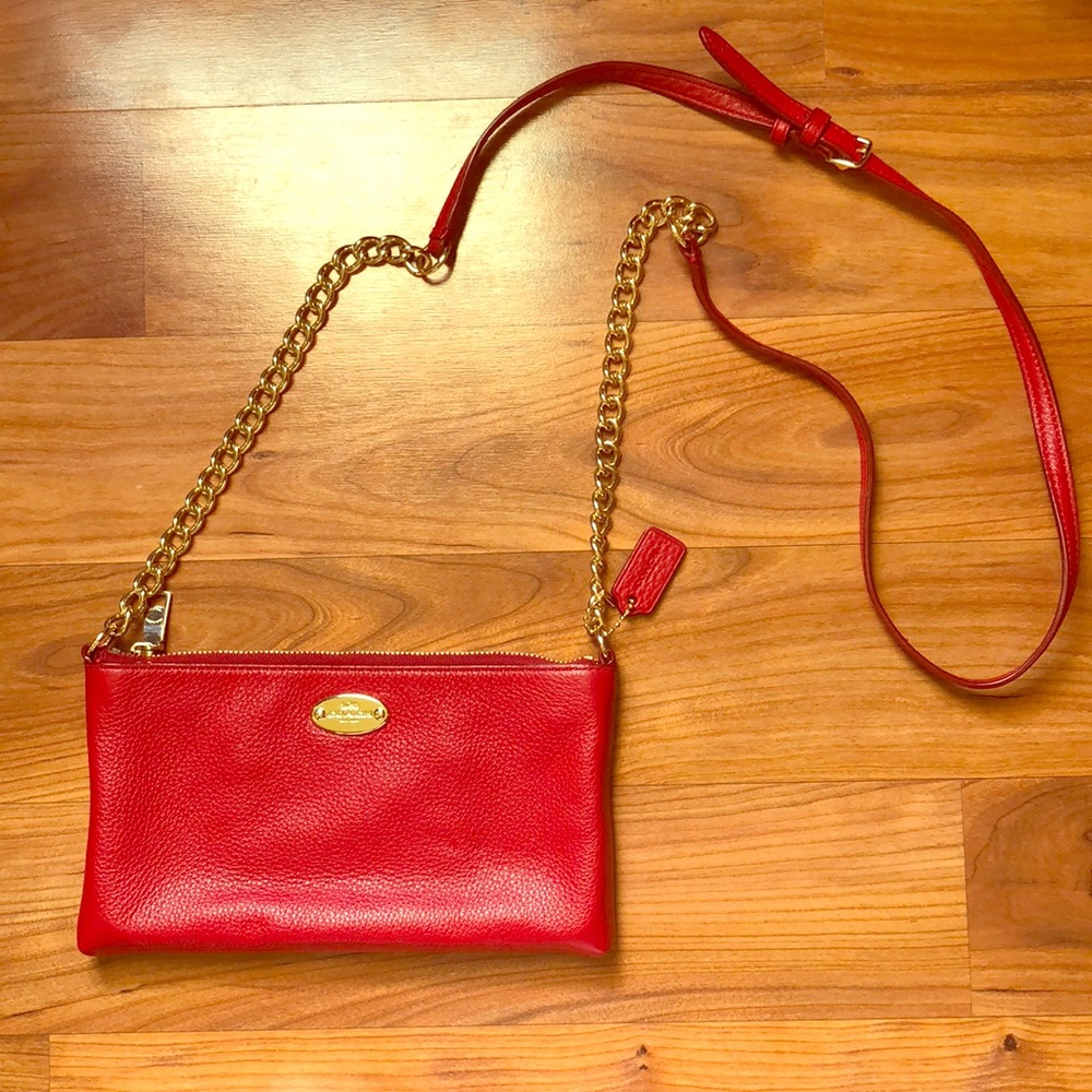 Coach red leather pouch/crossbody bag like new